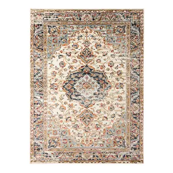 5' X 8' Ivory Navy and Orange Medallion Power Loom Area Rug