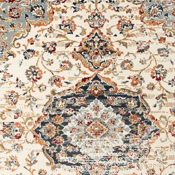 5' X 8' Ivory Navy and Orange Medallion Power Loom Area Rug