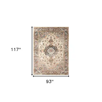 8' X 10' Ivory Navy and Orange Medallion Power Loom Area Rug