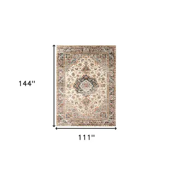 9' X 12' Ivory Navy and Orange Medallion Power Loom Area Rug
