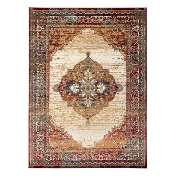 9' X 12' Ivory Red and Orange Medallion Power Loom Area Rug