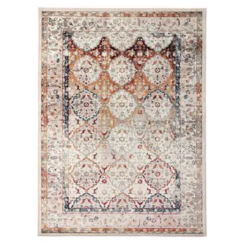 5' X 8' Beige Rust and Navy Floral Medallion Power Loom Area Rug