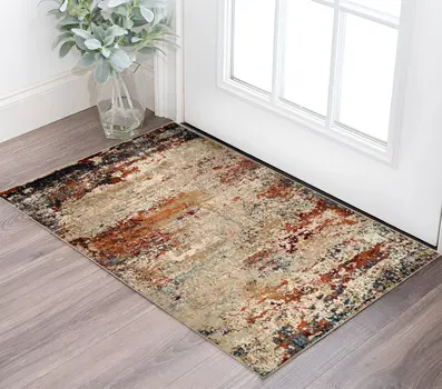 2' X 3' Orange and Black Abstract Power Loom Area Rug