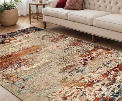 5' X 8' Orange and Black Abstract Power Loom Area Rug