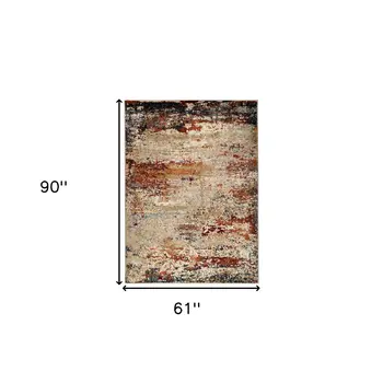 5' X 8' Orange and Black Abstract Power Loom Area Rug