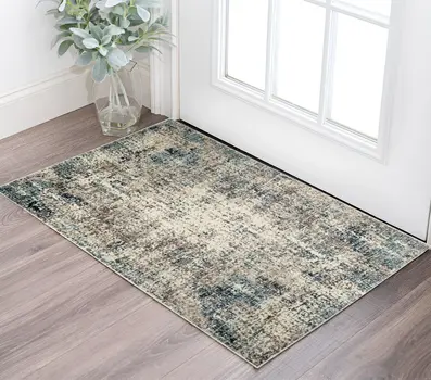 2' X 3' Ivory Blue and Gray Abstract Power Loom Area Rug