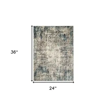 2' X 3' Ivory Blue and Gray Abstract Power Loom Area Rug