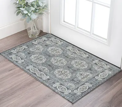 2' X 3' Charcoal and Ivory Medallion Power Loom Area Rug