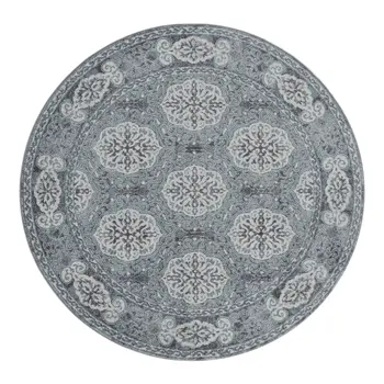 6' Charcoal and Ivory Medallion Power Loom Round Rug