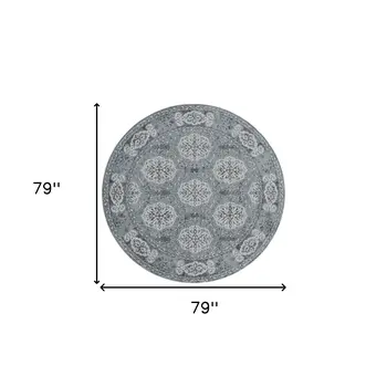 6' Charcoal and Ivory Medallion Power Loom Round Rug
