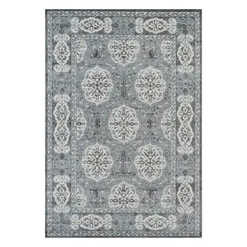 8' X 10' Charcoal and Ivory Medallion Power Loom Area Rug