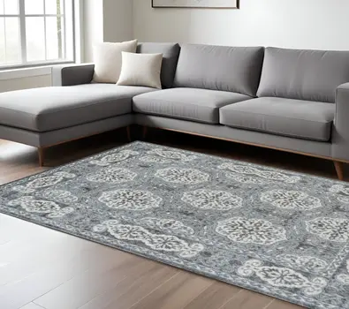 8' X 10' Charcoal and Ivory Medallion Power Loom Area Rug