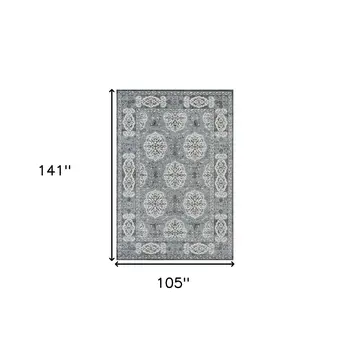 9' X 12' Charcoal and Ivory Medallion Power Loom Area Rug
