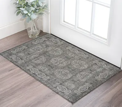 2' X 3' Charcoal and Gray Medallion Power Loom Area Rug