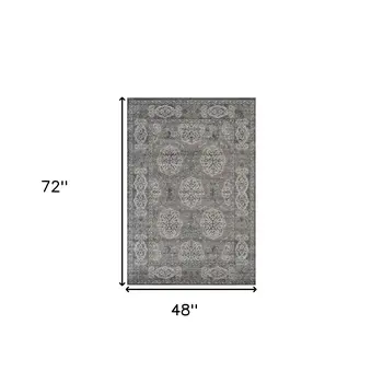 4' X 6' Charcoal and Gray Medallion Power Loom Area Rug
