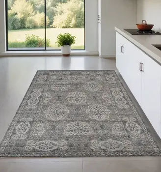 4' X 6' Charcoal and Gray Medallion Power Loom Area Rug