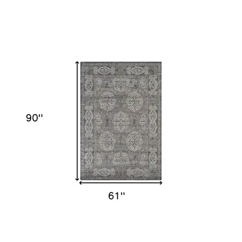 5' X 8' Charcoal and Gray Medallion Power Loom Area Rug