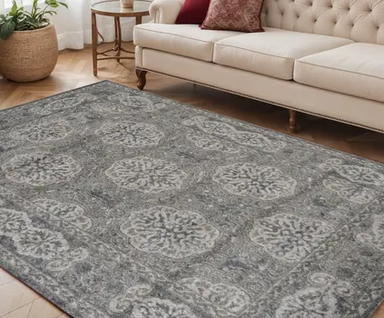 5' X 8' Charcoal and Gray Medallion Power Loom Area Rug