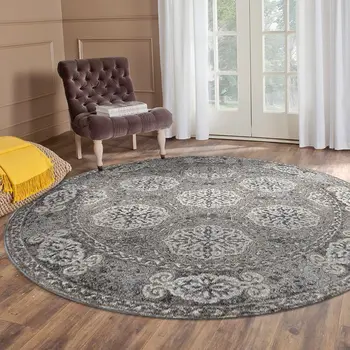 6' Charcoal and Gray Medallion Power Loom Round Rug