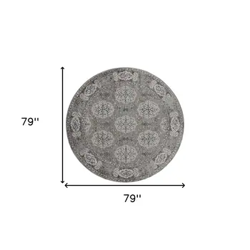 6' Charcoal and Gray Medallion Power Loom Round Rug