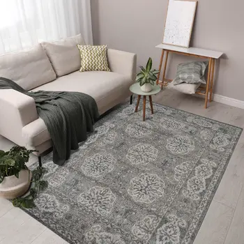 8' X 10' Charcoal and Gray Medallion Power Loom Area Rug