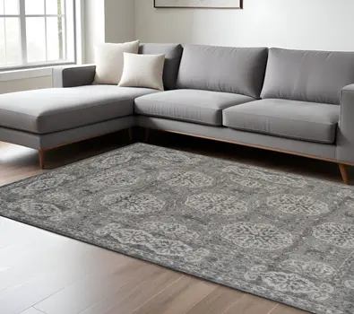 9' X 12' Charcoal and Gray Medallion Power Loom Area Rug