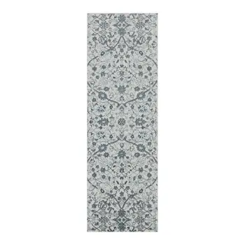 6' Charcoal and Gray Floral Power Loom Runner Rug