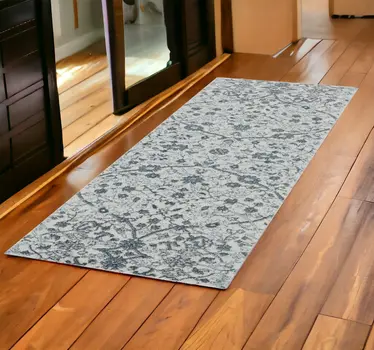 6' Charcoal and Gray Floral Power Loom Runner Rug