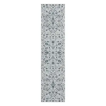 10' Charcoal and Gray Floral Power Loom Runner Rug