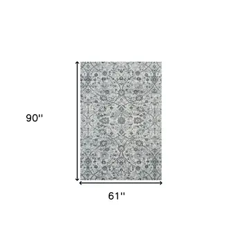 5' X 8' Charcoal and Gray Floral Power Loom Area Rug