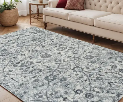 5' X 8' Charcoal and Gray Floral Power Loom Area Rug