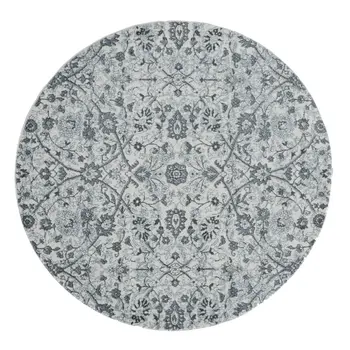 6' Charcoal and Gray Floral Power Loom Round Rug