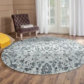 6' Charcoal and Gray Floral Power Loom Round Rug