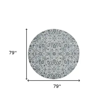6' Charcoal and Gray Floral Power Loom Round Rug