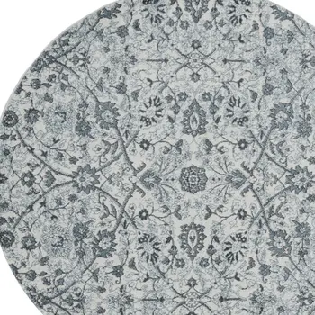 6' Charcoal and Gray Floral Power Loom Round Rug