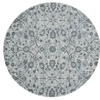 6' Charcoal and Gray Floral Power Loom Round Rug