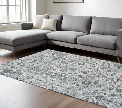 8' X 10' Charcoal and Gray Oriental Power Loom Area Rug