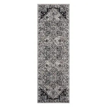 6' Black And Gray Medallion Runner Rug