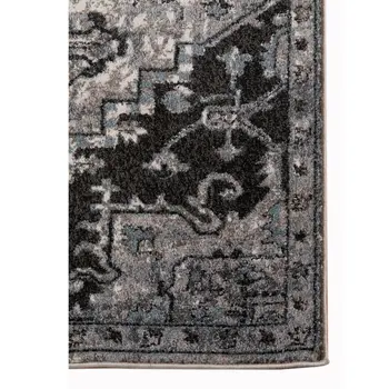 6' Black And Gray Medallion Runner Rug
