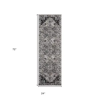 6' Black And Gray Medallion Runner Rug