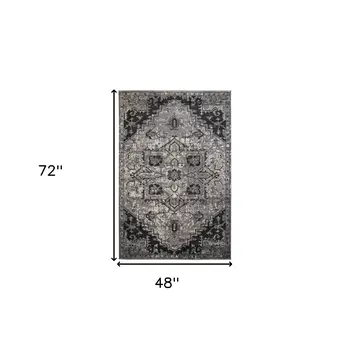 4' X 6' Black And Gray Medallion Area Rug