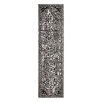 10' Black and Gray Medallion Power Loom Runner Rug