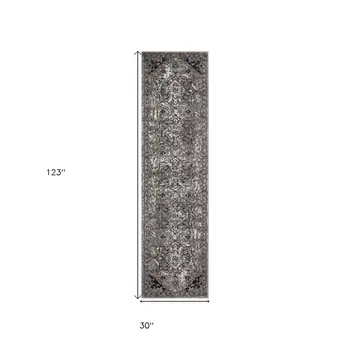 10' Black and Gray Medallion Power Loom Runner Rug