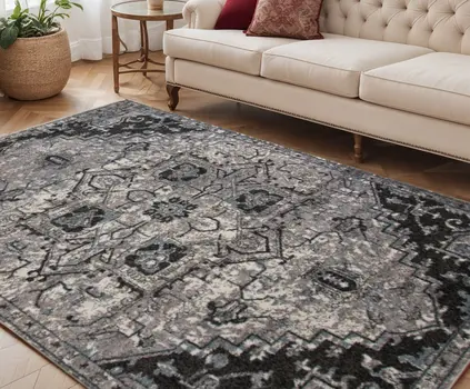 5' X 8' Black And Gray Medallion Area Rug