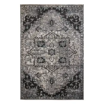 9' X 12' Black And Gray Medallion Area Rug