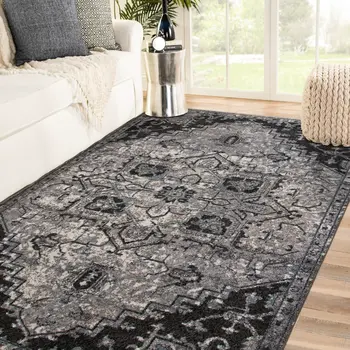 9' X 12' Black And Gray Medallion Area Rug
