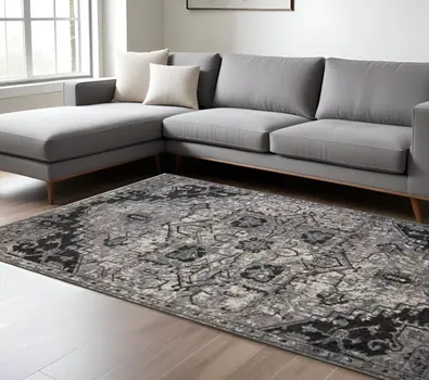 9' X 12' Black And Gray Medallion Area Rug