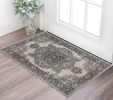 2' X 3' Ivory Taupe and Gray Medallion Power Loom Area Rug
