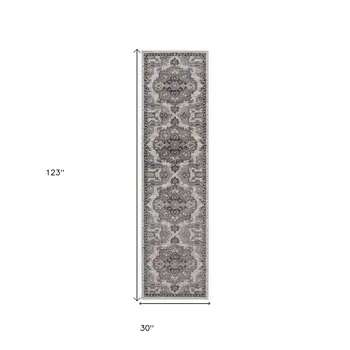 10' Ivory Taupe and Gray Medallion Power Loom Runner Rug