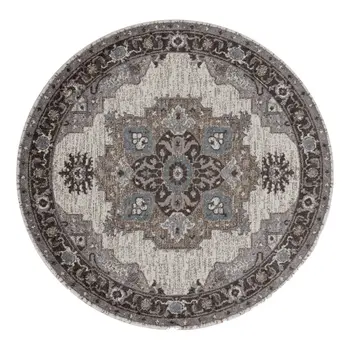6' Ivory Taupe and Gray Medallion Power Loom Round Rug